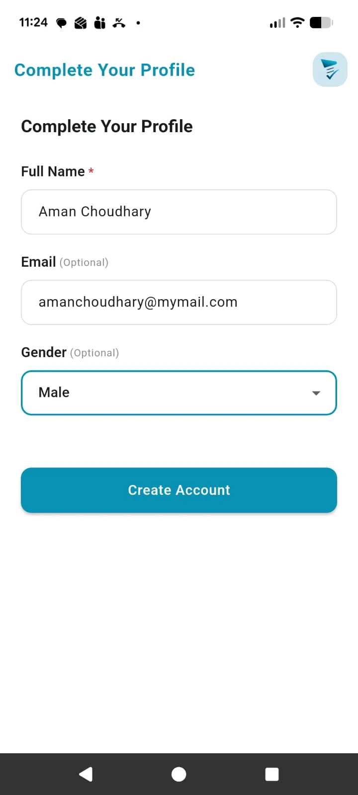 Enter User Details screen